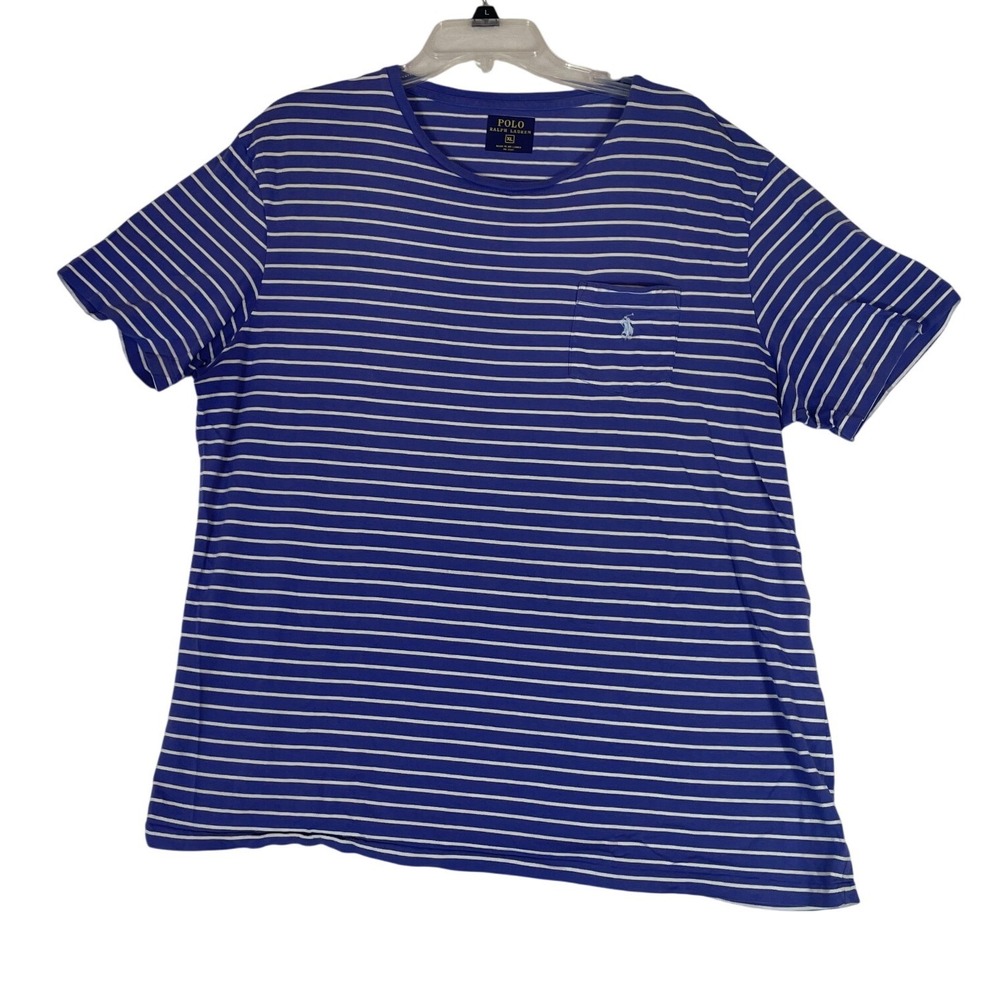 Polo Ralph Lauren Men's XL Striped T Shirt Blue White Short Sleeve Casual Top